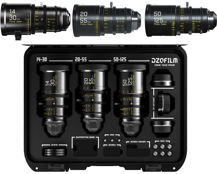 DZOFilm Pictor Zoom Bundle 14-30 | 20-55 | 50-125mm T2.8 Black [ EF & PL met case ]